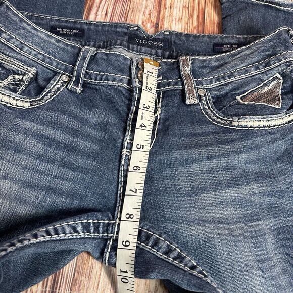 Vigoss NEW YORK SLIM BOOT Cut Size 7/8 Blue Mid Rise Jeans Denim Pants 31x30 - Picture 5 of 13
